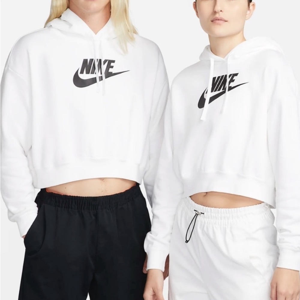 Nike Women's Oversized Crop Graphic Hoodie Heather White Vintage Sweatshirt nike